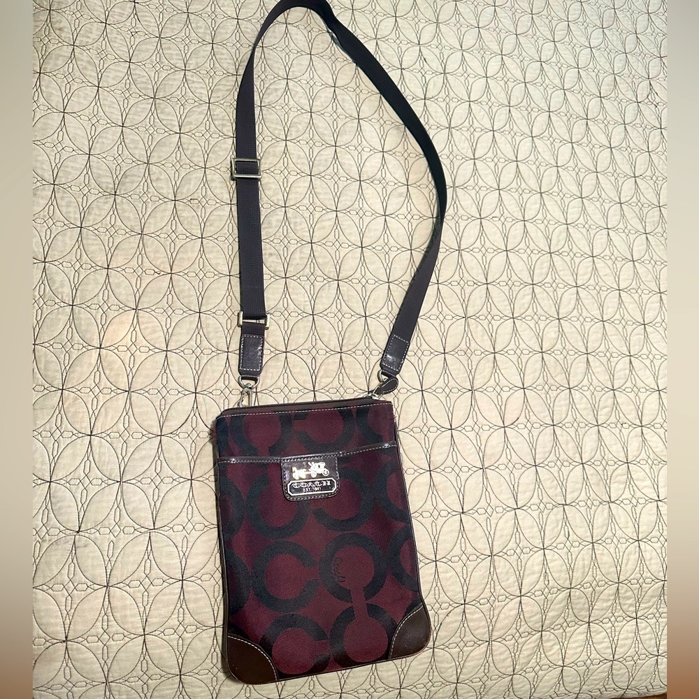 COACH slim crossbody bag garnet and black